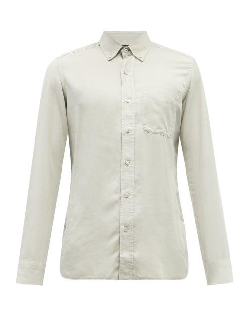 Mens Rtw Tom Ford - Garment-dyed Twill Button-down Shirt - Mens - Beige