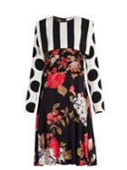 Msgm Floral, Polka Dot And Stripe-print Crepe Dress
