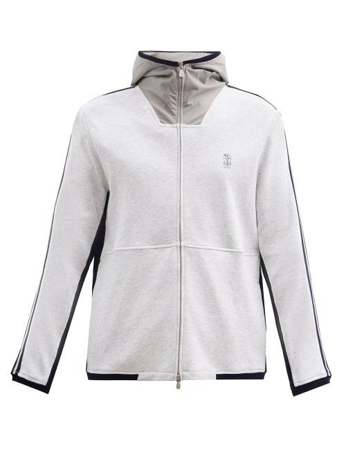 Matchesfashion.com Brunello Cucinelli - Hooded Zip-through Cotton-blend Track Jacket - Mens - Grey