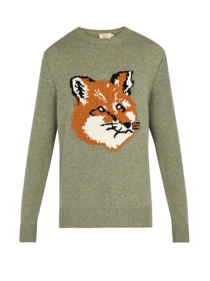 Maison Kitsuné Logo-intarsia Wool Sweater