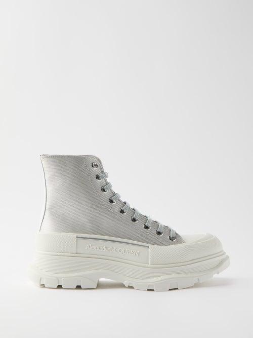 Alexander Mcqueen - Tread Slick Metallic-canvas High-top Boots - Womens - Silver