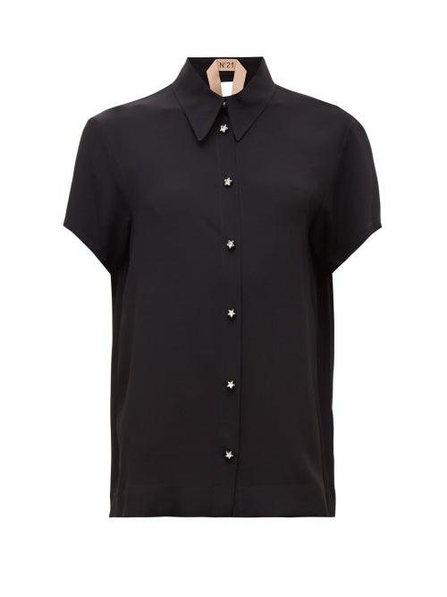 Matchesfashion.com No. 21 - Point-collar Crystal-buttoned Crepe Shirt - Womens - Black
