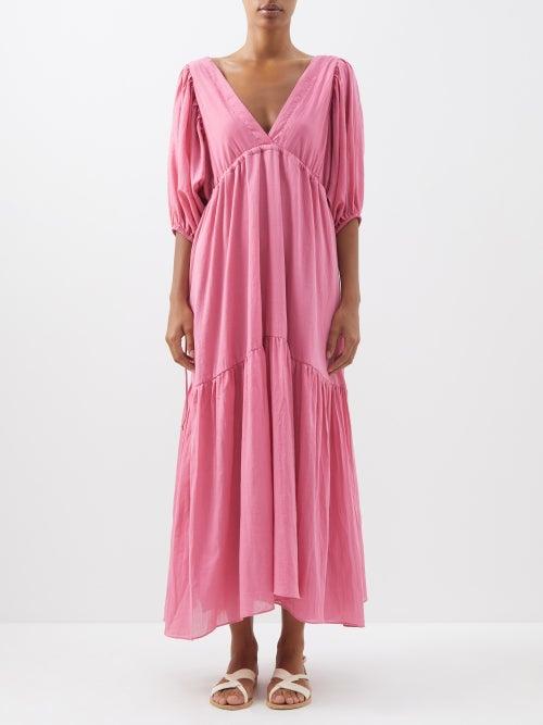 Loup Charmant - Magellan Gathered Organic-cotton Voile Dress - Womens - Bright Pink