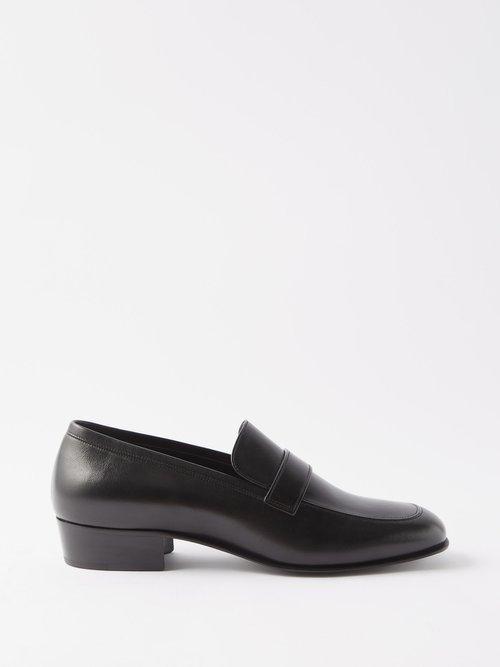 Saint Laurent - Square-toe Leather Penny Loafers - Mens - Black