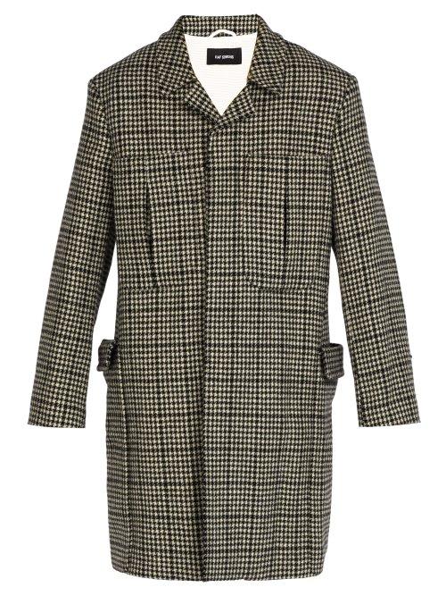 Matchesfashion.com Raf Simons - Oversized Houndstooth Wool Coat - Mens - Black White