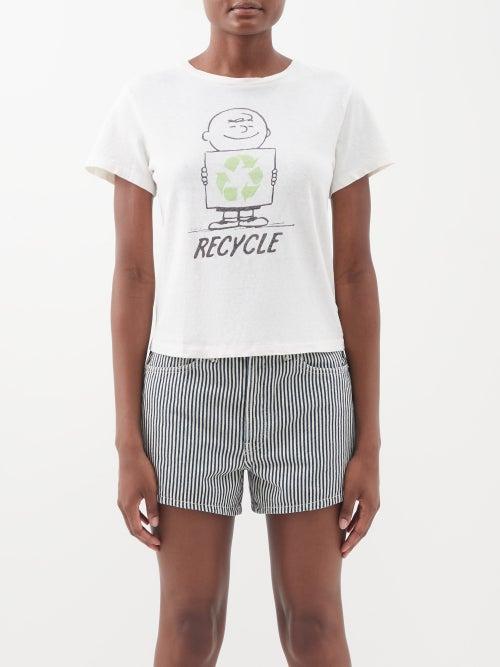 Re/done - X Peanuts Recycle-print Cotton-jersey T-shirt - Womens - White Multi