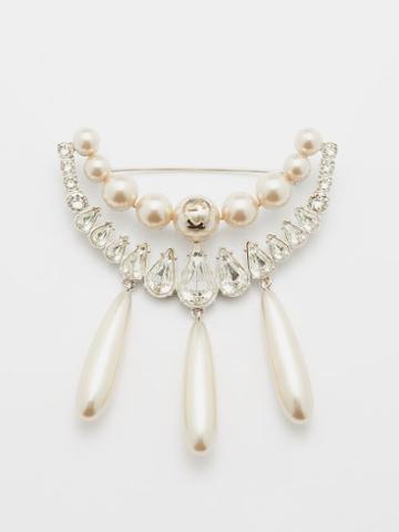 Gucci - Faux Pearl And Crystal Brooch - Womens - Pearl