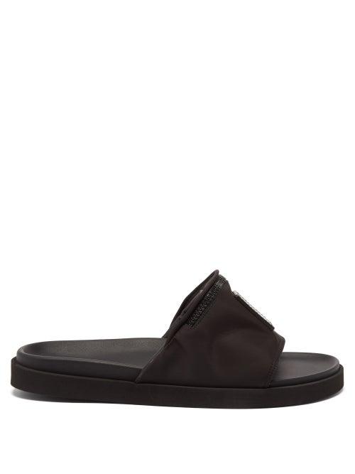 Altu - Logo-patch Leather Slides - Mens - Black