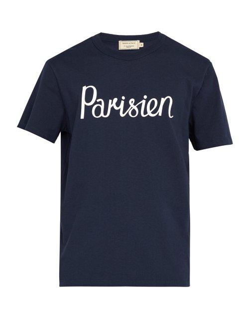 Matchesfashion.com Maison Kitsun - Parisin Print Crew Neck Cotton T Shirt - Mens - Navy