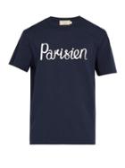 Matchesfashion.com Maison Kitsun - Parisin Print Crew Neck Cotton T Shirt - Mens - Navy