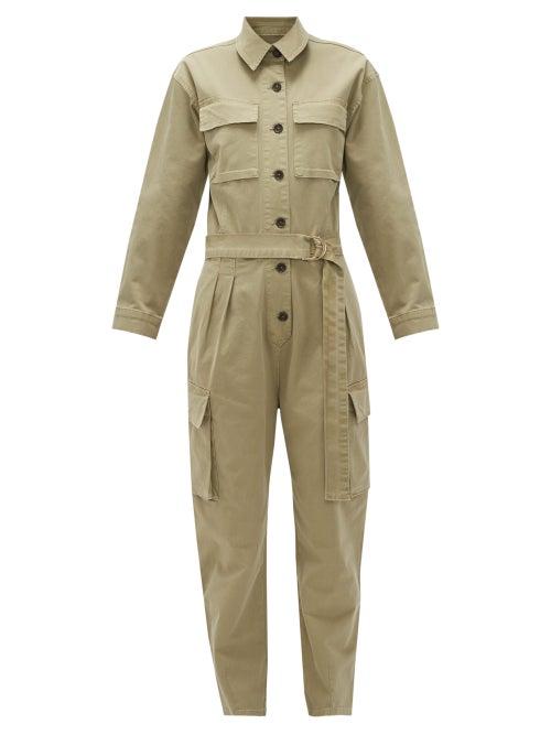 Matchesfashion.com Frame - Safari Belted Cotton-blend Twill Cargo Jumpsuit - Womens - Khaki