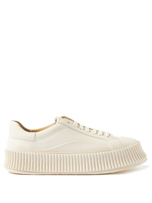 Jil Sander - Ribbed-sole Leather Trainers - Womens - White