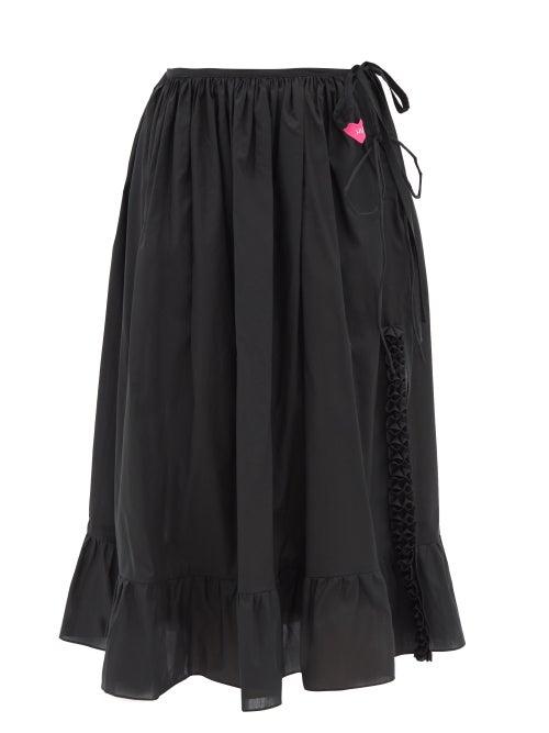 Horror Vacui - Fiona Side-slit Cotton-poplin Wrap Midi Skirt - Womens - Black