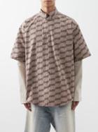 Balenciaga - Short-sleeved Logo-print Cotton-poplin Shirt - Mens - Brown Beige