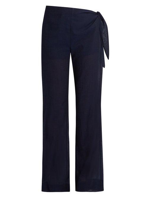 Matchesfashion.com Casa Nata - Tie Side Cotton Voile Trousers - Womens - Dark Blue