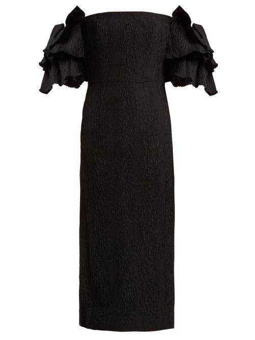 Matchesfashion.com Alexachung - Tiered Sleeve Cloqu Dress - Womens - Black