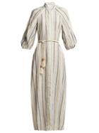 Matchesfashion.com Zimmermann - Wayfarer Striped Tie Waist Linen Blend Dress - Womens - Blue Stripe