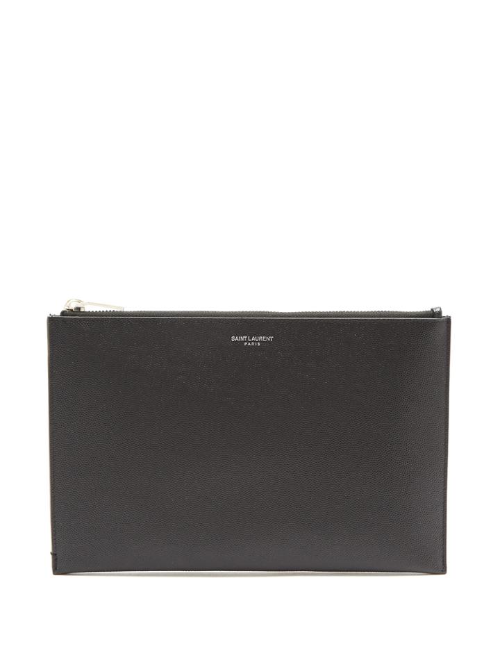 Saint Laurent Zip-top Pebbled-leather Pouch