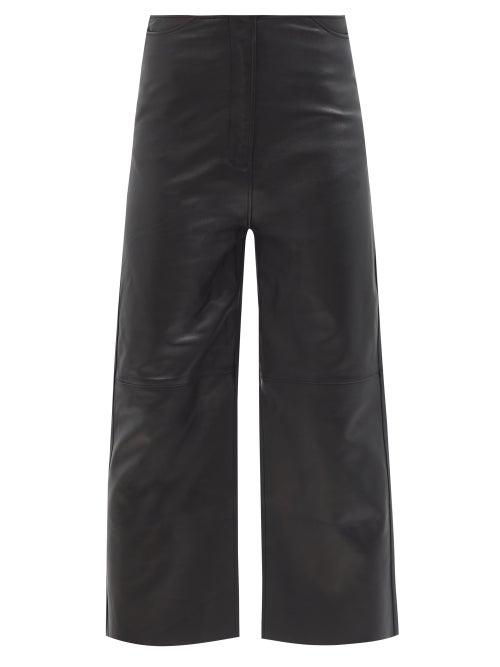 Ladies Rtw Totme - Cropped Wide-leg Leather Trousers - Womens - Black