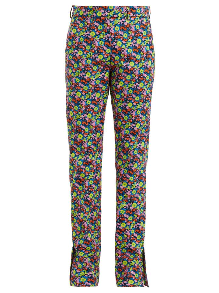 Msgm Floral-print Cotton-twill Trousers