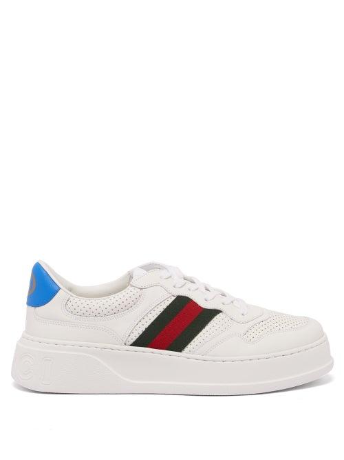 Gucci - Web Stripe Leather Trainers - Mens - White