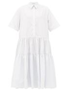 Matchesfashion.com Cecilie Bahnsen - Primrose Tiered Cotton-poplin Shirt Dress - Womens - Light Blue