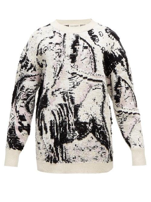 Alexander Mcqueen - Divine Comedy-jacquard Sweater - Mens - Black Cream