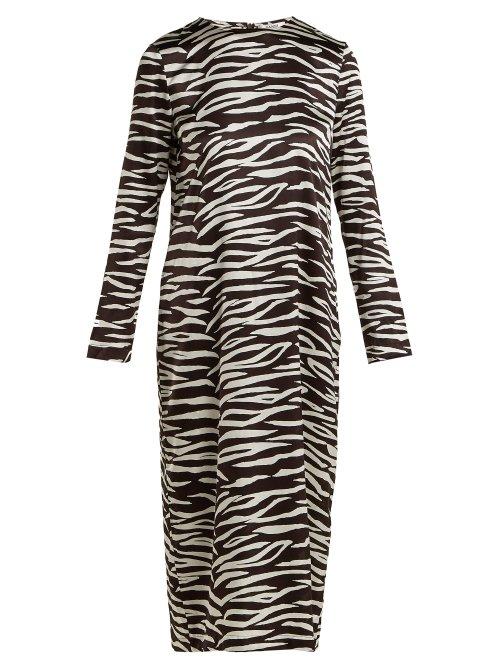 Matchesfashion.com Ganni - Blakely Zebra Print Silk Blend Dress - Womens - Brown Print
