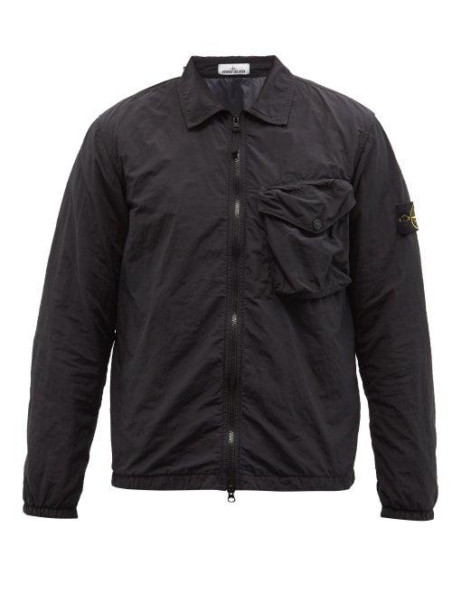 Stone Island - Naslan Crinkled-pocket Nylon-shell Overshirt - Mens - Black