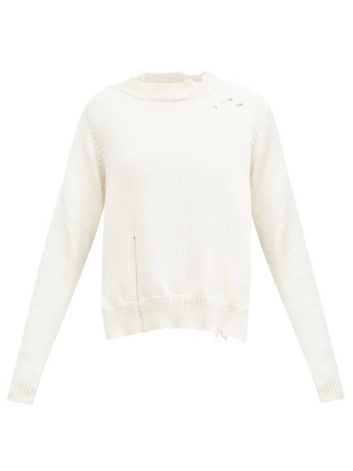 Matchesfashion.com Maison Margiela - Distressed Side-slit Sweater - Womens - Cream