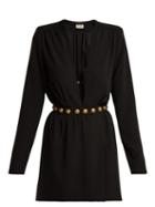 Matchesfashion.com Saint Laurent - Deep Slit Velvet Mini Dress - Womens - Black