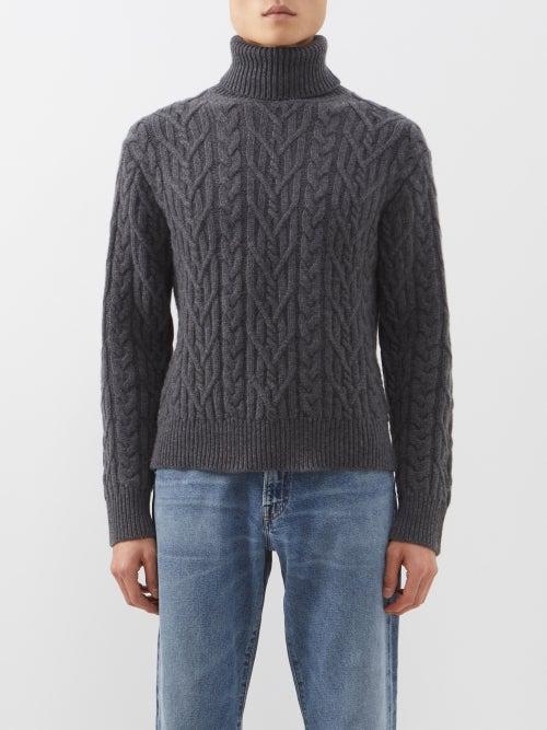 Nili Lotan - Gio Cable-knit Roll-neck Cashmere Sweater - Mens - Grey