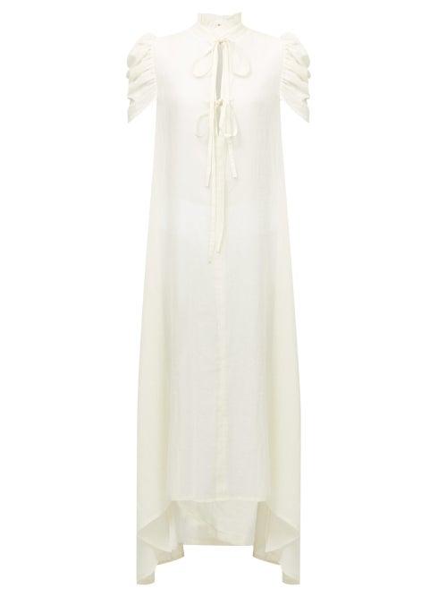 Matchesfashion.com Ann Demeulemeester - Ruffled Neck Linen-blend Shirt Dress - Womens - White