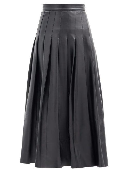 Matchesfashion.com Emilia Wickstead - Gretchen Pleated Faux-leather Midi Skirt - Womens - Black