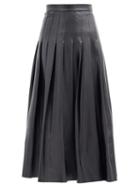 Matchesfashion.com Emilia Wickstead - Gretchen Pleated Faux-leather Midi Skirt - Womens - Black