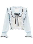 Matchesfashion.com Self-portrait - Lace-trimmed Crepe Shirt - Womens - Light Blue
