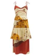 Johanna Ortiz - Mountain Woman Scenic-print Organic-cotton Dress - Womens - Yellow Cream
