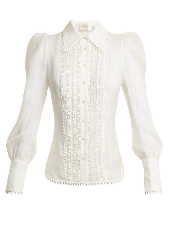 Zimmermann Golden Doily Linen And Silk-blend Blouse