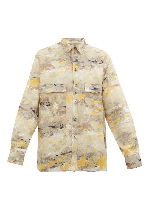 Matchesfashion.com Rochas - Abstract-print Cotton-twill Shirt - Mens - Beige Multi