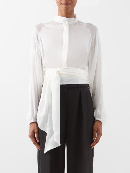 Alexandre Vauthier - Sashed-hem Silk-georgette Blouse - Womens - Off White