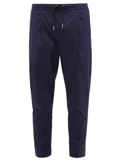 Matchesfashion.com Moncler - Sportivo Pleated Stretch-cotton Jersey Track Pants - Mens - Navy
