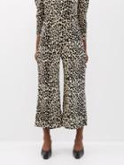 Batsheva - Leila Leopard-print Cotton-velvet Cropped Trousers - Womens - Black White
