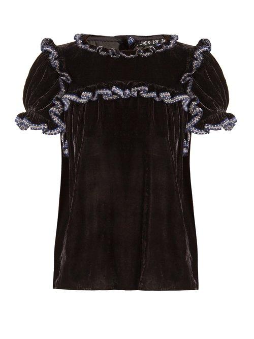 Matchesfashion.com Jupe By Jackie - Laneway Ruffle Trimmed Silk Velvet Top - Womens - Black
