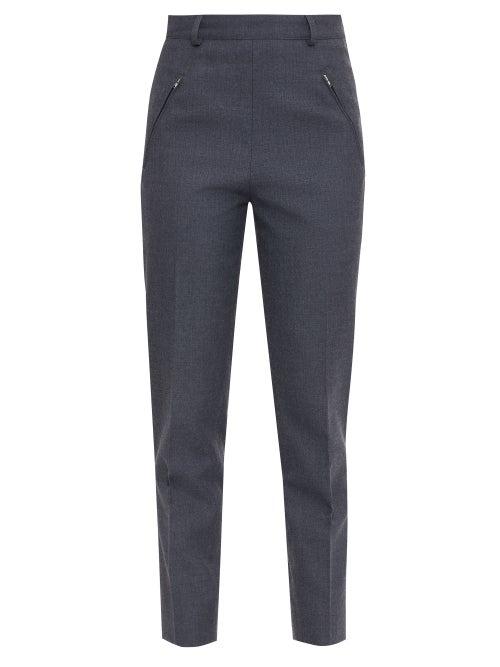 Maison Margiela - Zip-pocket Slim-leg Twill Tailored Trousers - Womens - Dark Grey