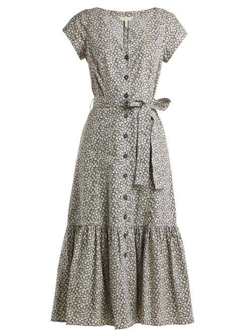 Matchesfashion.com Rebecca Taylor - Lauren Floral Print Cotton Poplin Dress - Womens - Navy Print