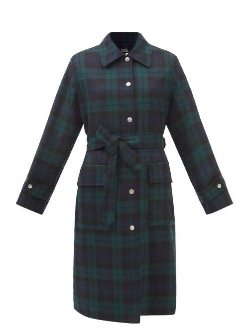 A.p.c. - Angela Plaid Belted Wool-twill Coat - Womens - Navy Multi