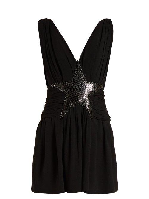 Matchesfashion.com Saint Laurent - Star Embellished Mini Dress - Womens - Black