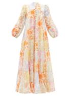 Zimmermann - Postcard Floral-print Linen-blend Dress - Womens - Multi