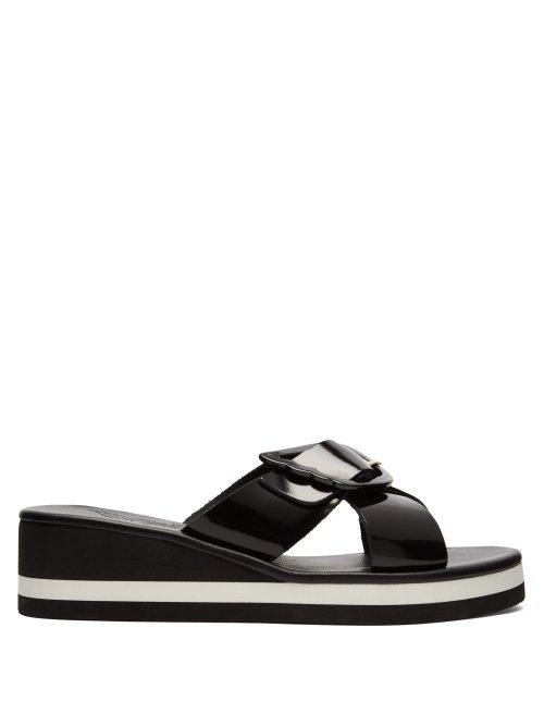 Matchesfashion.com Ancient Greek Sandals - Thais Rainbow Leather Wedge Sandals - Womens - Black
