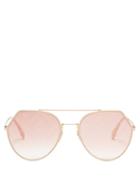 Matchesfashion.com Fendi - Ff Logo Print Aviator Metal Sunglasses - Womens - Pink